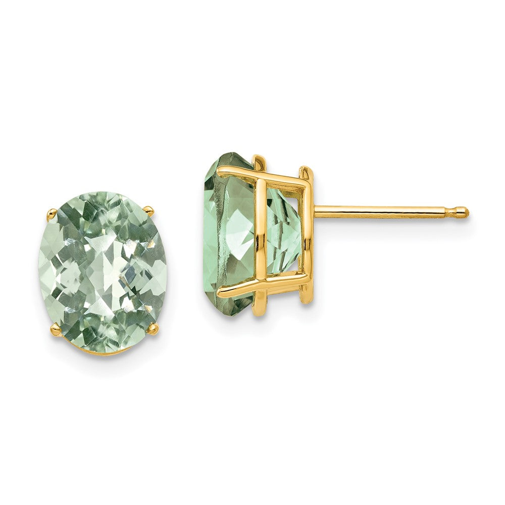 Polished;14k Yellow gold;Post;Green quartz