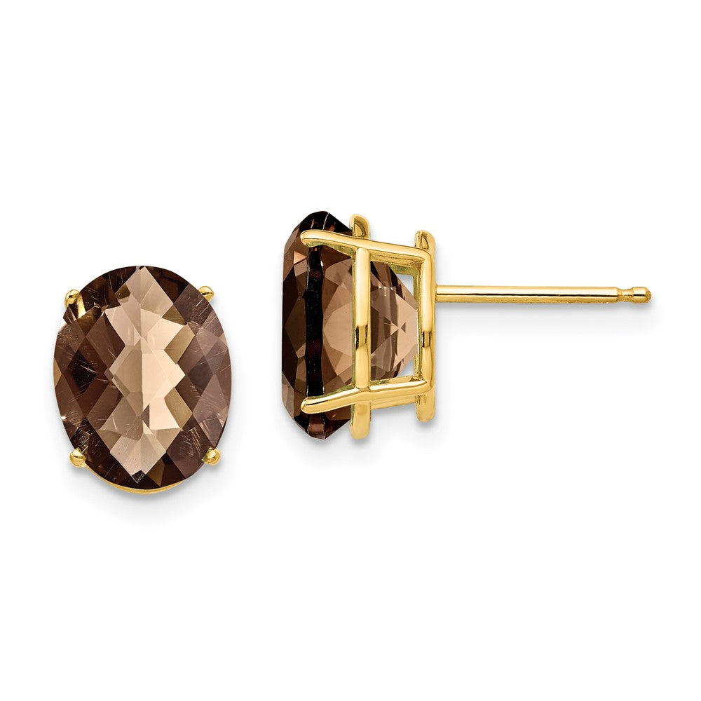 Polished;14k Yellow gold;Post;Smokey quartz