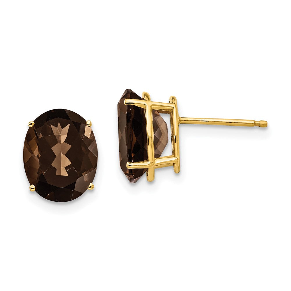 Polished;14k Yellow gold;Post;Smokey quartz