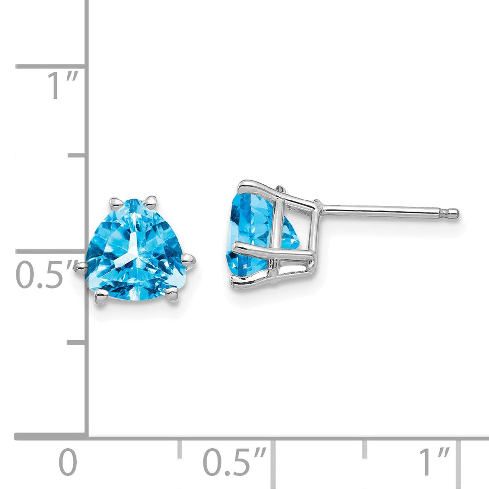 14k White Gold 7mm Trillion Blue Topaz Post Earrings