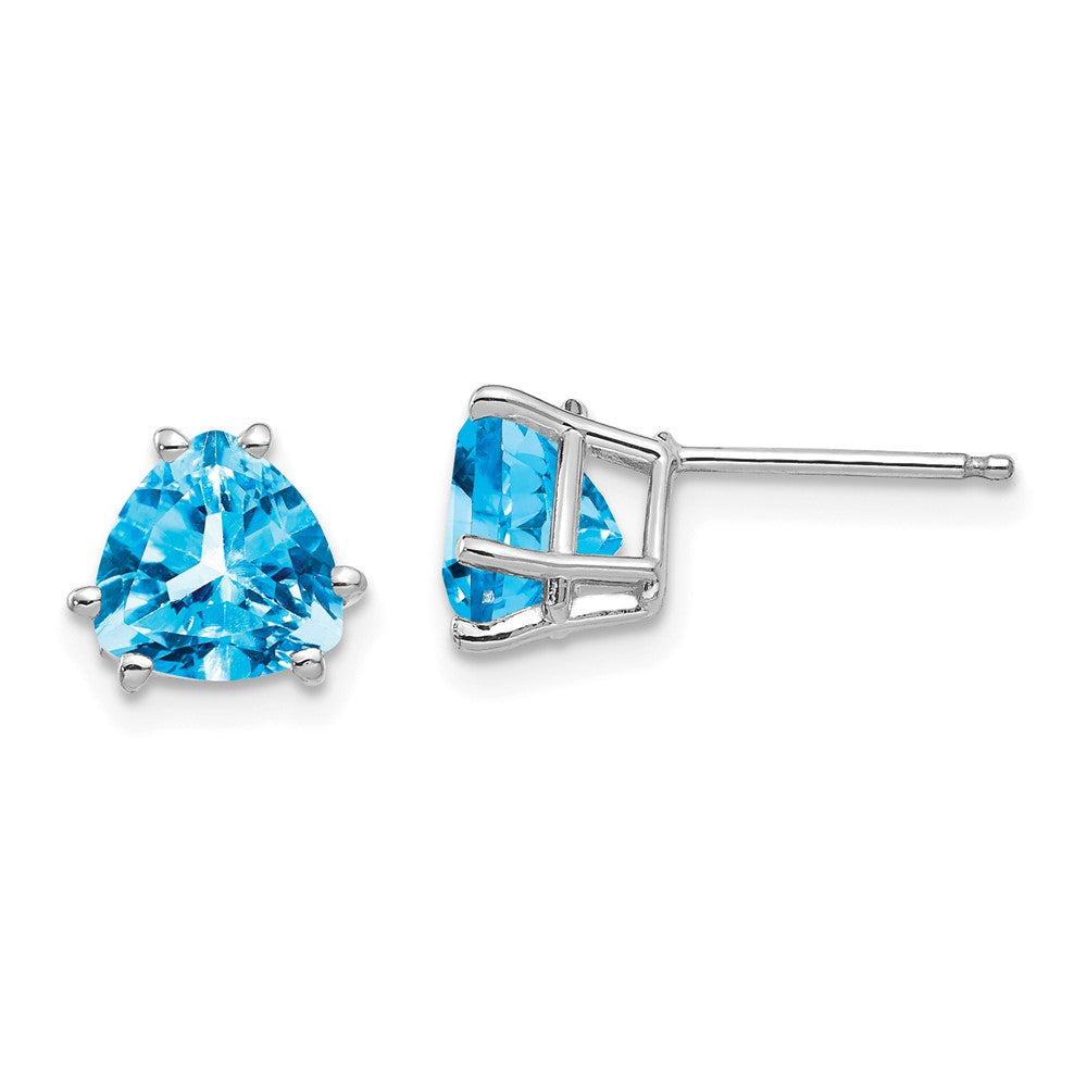 Polished;14K White gold;Post;Blue topaz
