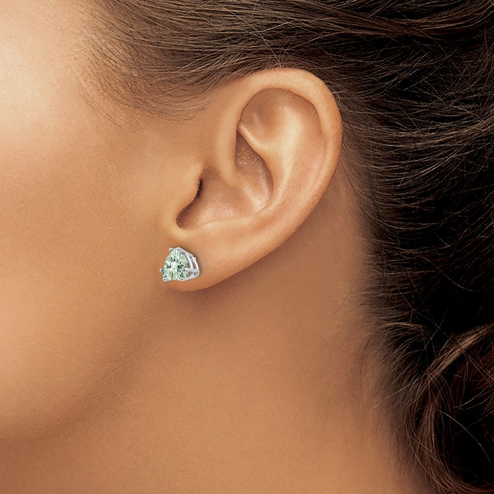 14k White Gold 7mm Trillion Checker-Cut Green Quartz Post Earrings