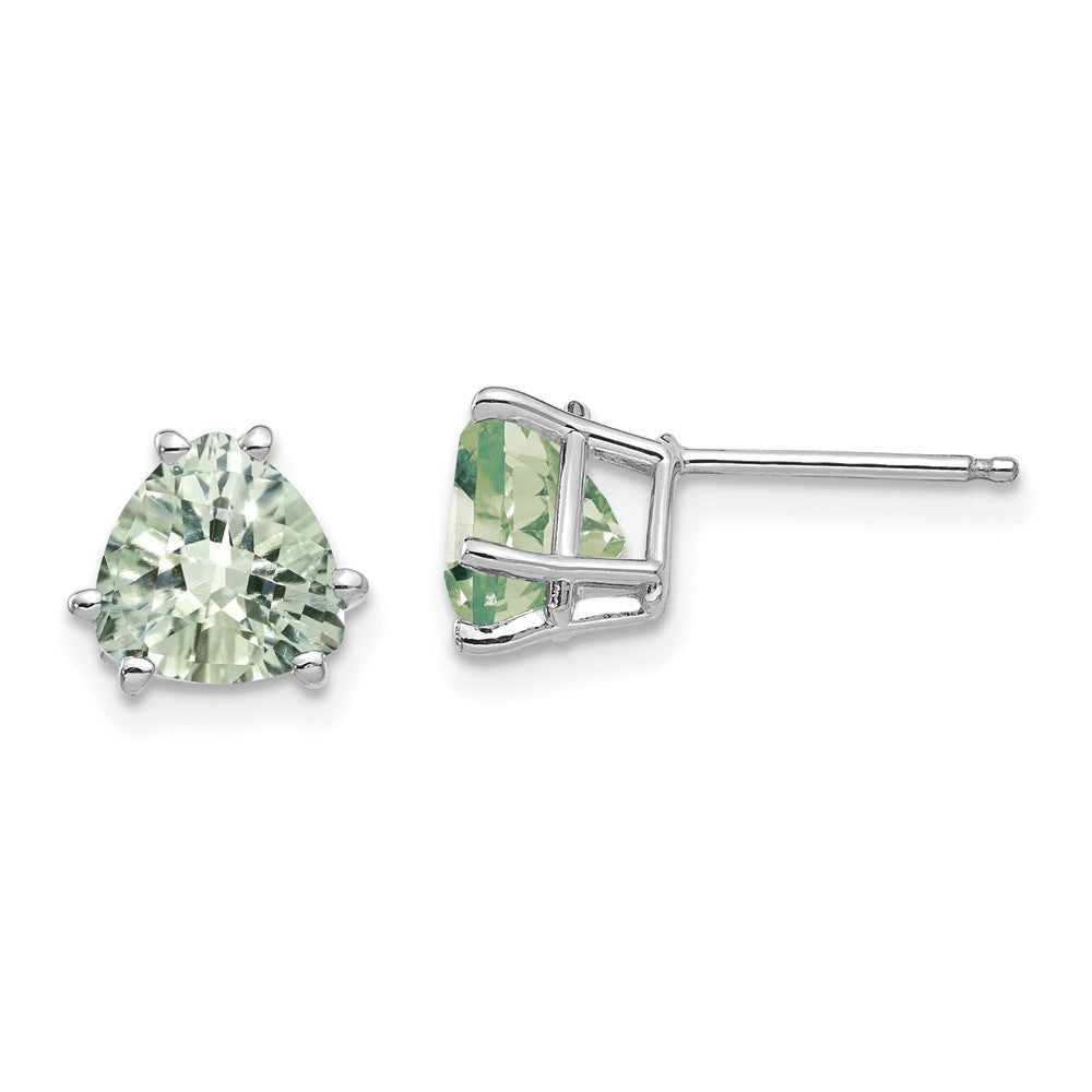 Polished;14K White gold;Post;Green quartz