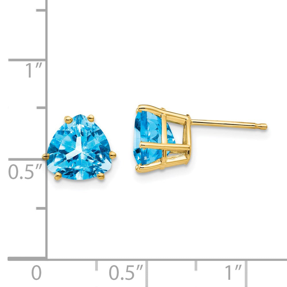 14k 8mm Trillion Blue Topaz Post Earrings