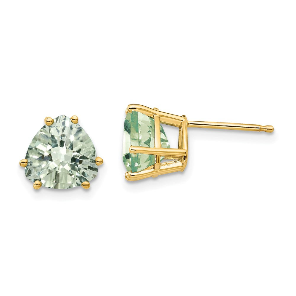 Polished;14k Yellow gold;Post;Green quartz
