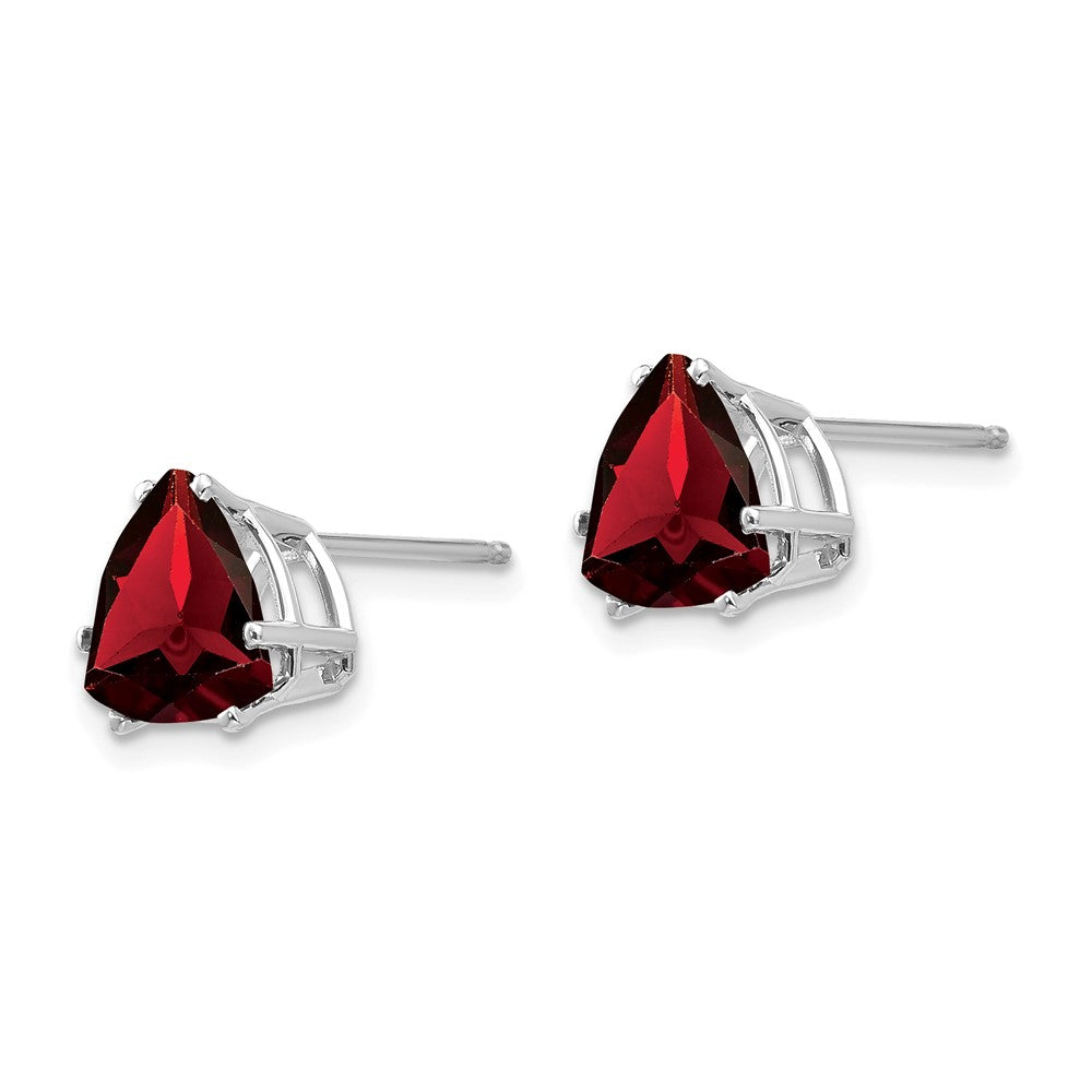 14k White Gold 8mm Trillion Garnet Post Earrings