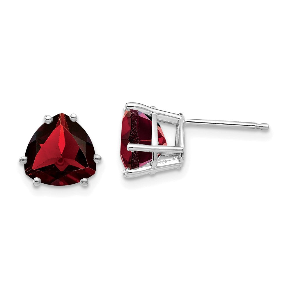 Polished;14K White gold;Post;Garnet