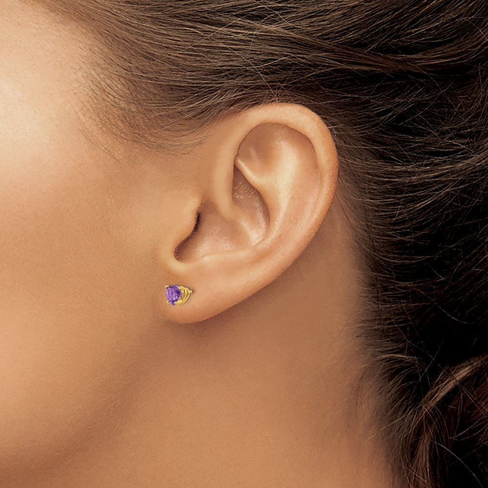 14k 5mm Heart Amethyst Post Earrings