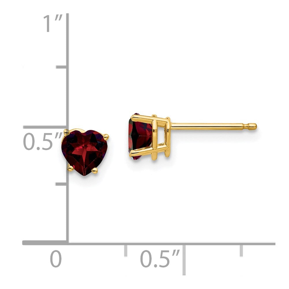 14k 5mm Heart Garnet Post Earrings