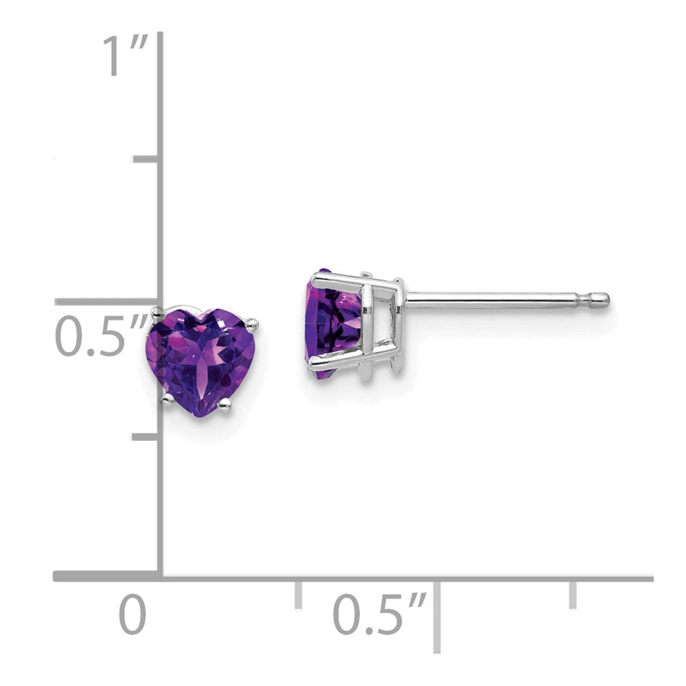 14k White Gold 5mm Heart Amethyst Post Earrings