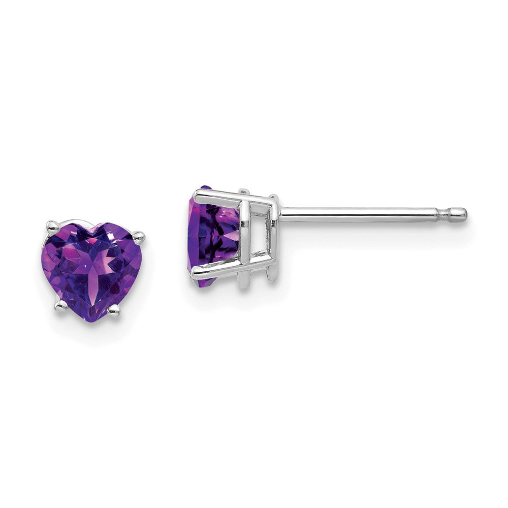 Polished;14K White gold;Post;Amethyst