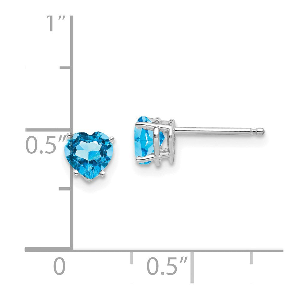14k White Gold 5mm Heart Blue Topaz Post Earrings