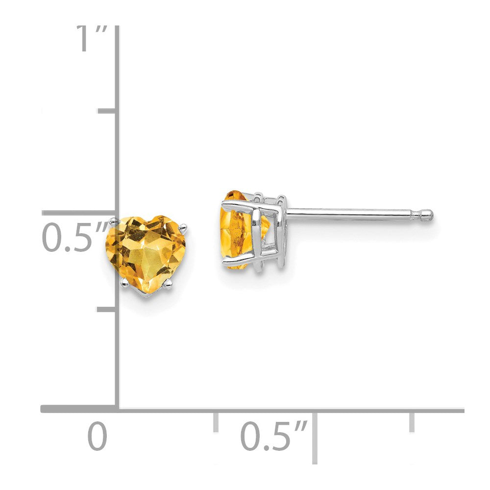 14k White Gold 5mm Heart Citrine Post Earrings