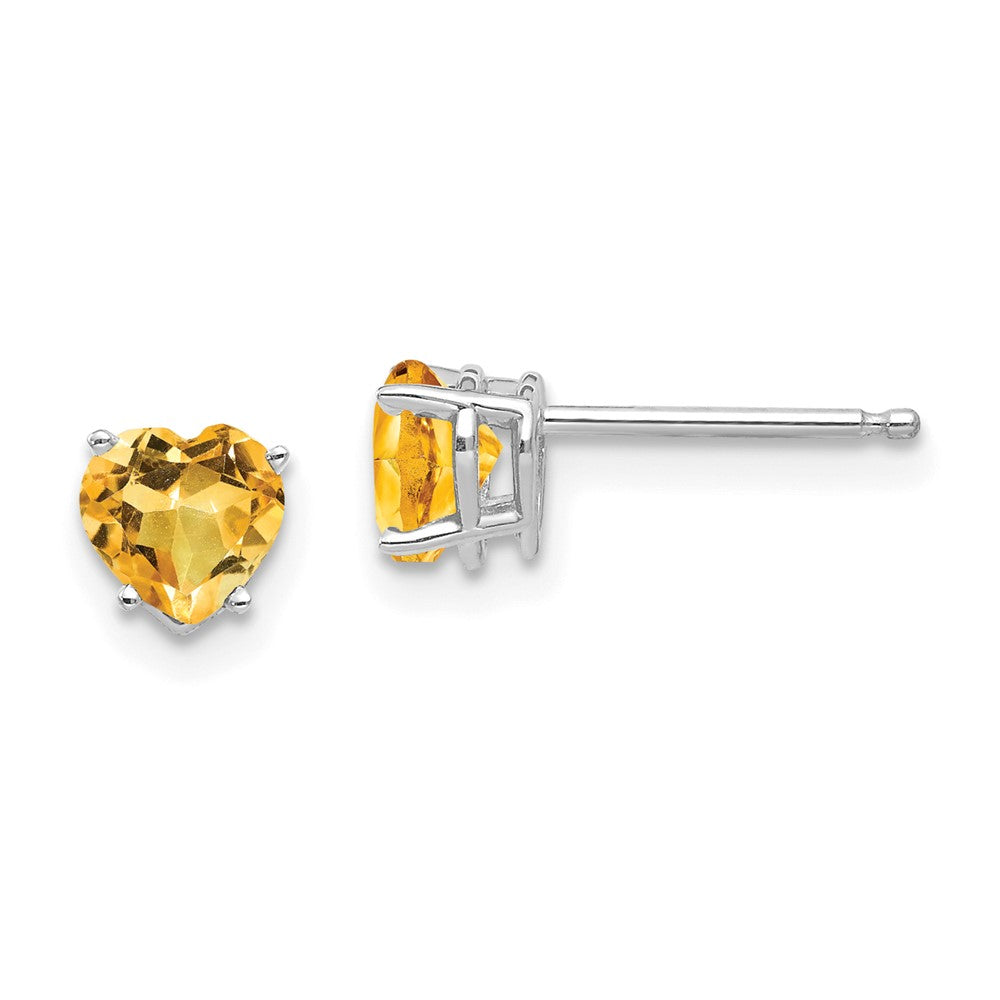 Polished;14K White gold;Post;Citrine