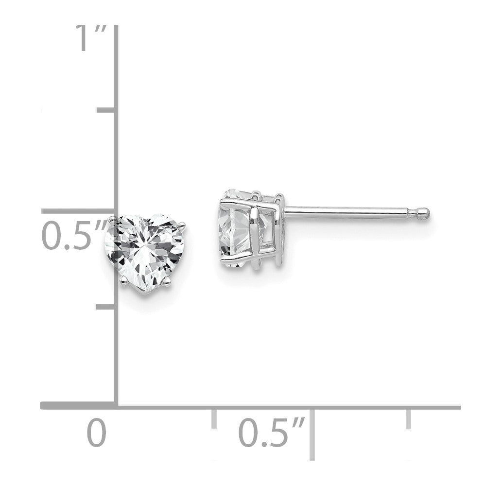 14k White Gold 5mm Heart Cubic Zirconia Post Earrings