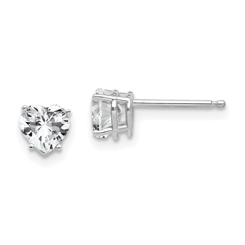 Polished;14K White gold;Post;CZ