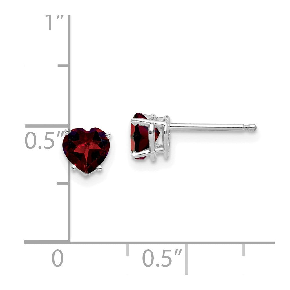14k White Gold 5mm Heart Garnet Post Earrings