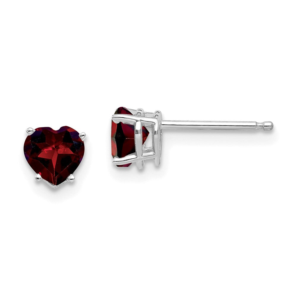 Polished;14K White gold;Post;Garnet