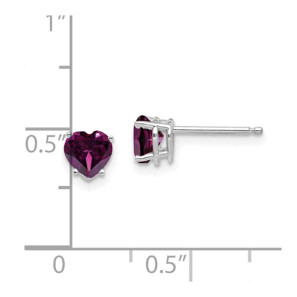 14k White Gold 5mm Heart Rhodolite Garnet Post Earrings