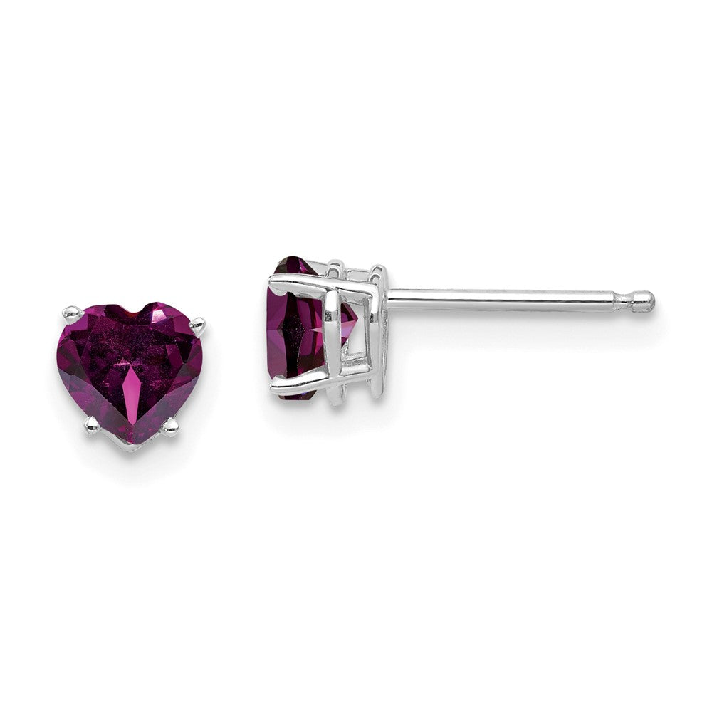 Polished;14K White gold;Post;Rhodolite garnet