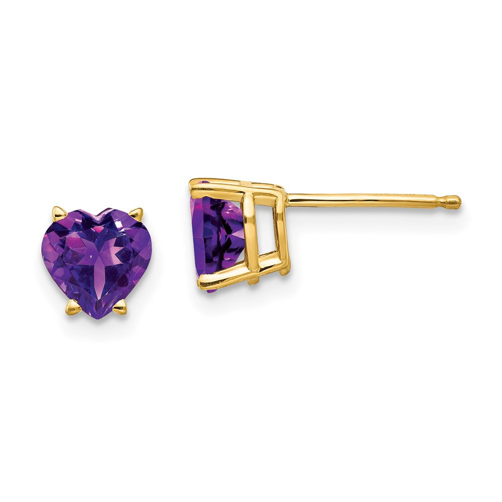 14k Yellow gold;Post;Amethyst