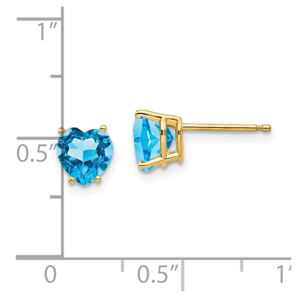 14k 6mm Heart Blue Topaz Post Earrings