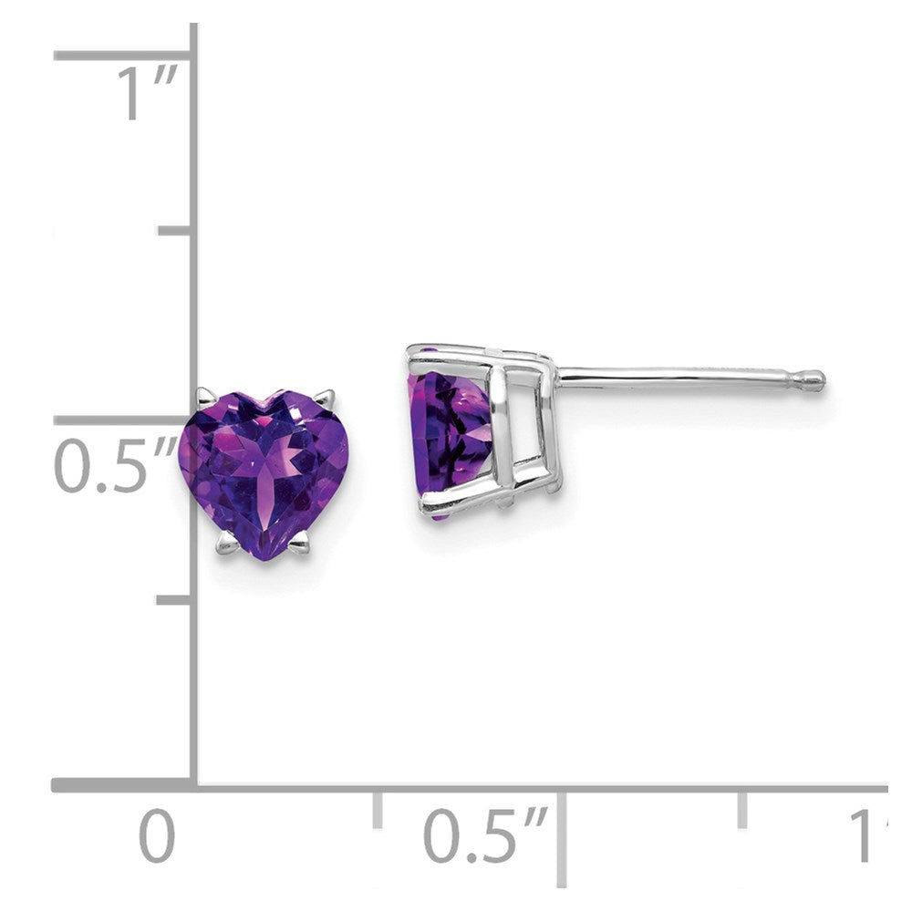14k White Gold 6mm Heart Amethyst Post Earrings