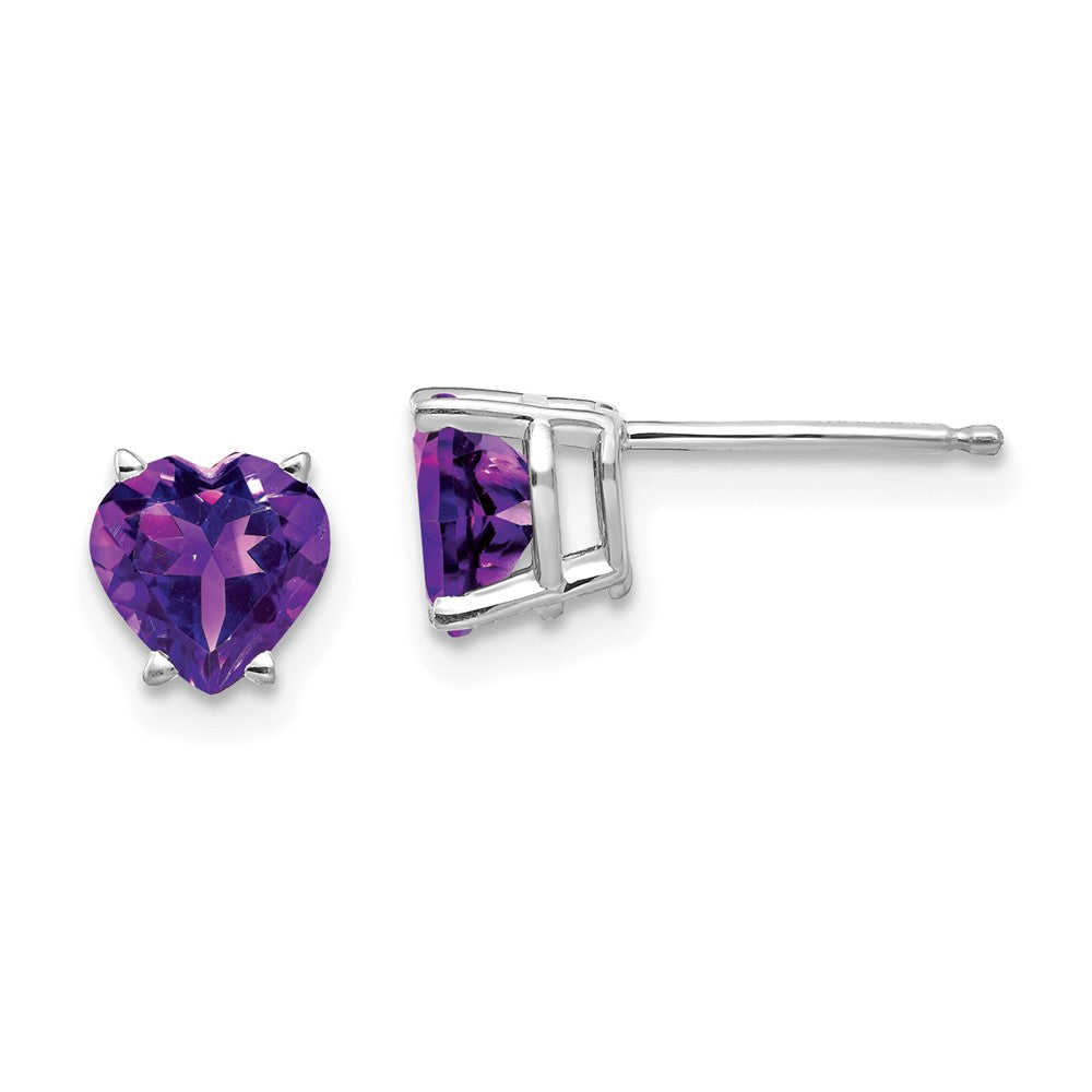 Polished;14K White gold;Post;Amethyst