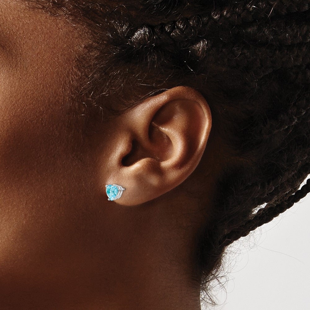 14k White Gold 6mm Heart Blue Topaz Post Earrings