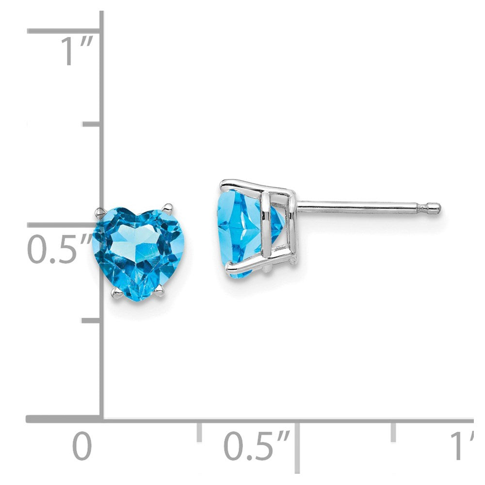 14k White Gold 6mm Heart Blue Topaz Post Earrings
