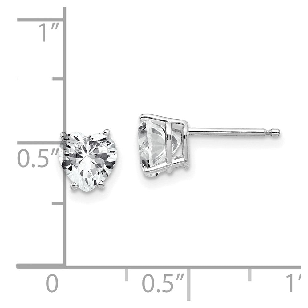 14k White Gold 6mm Heart Cubic Zirconia Post Earrings