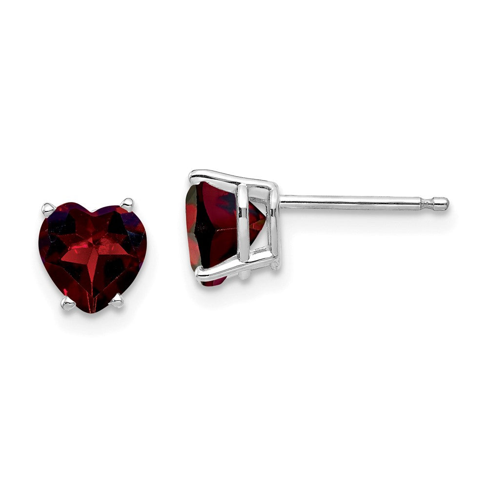 Polished;14K White gold;Post;Garnet