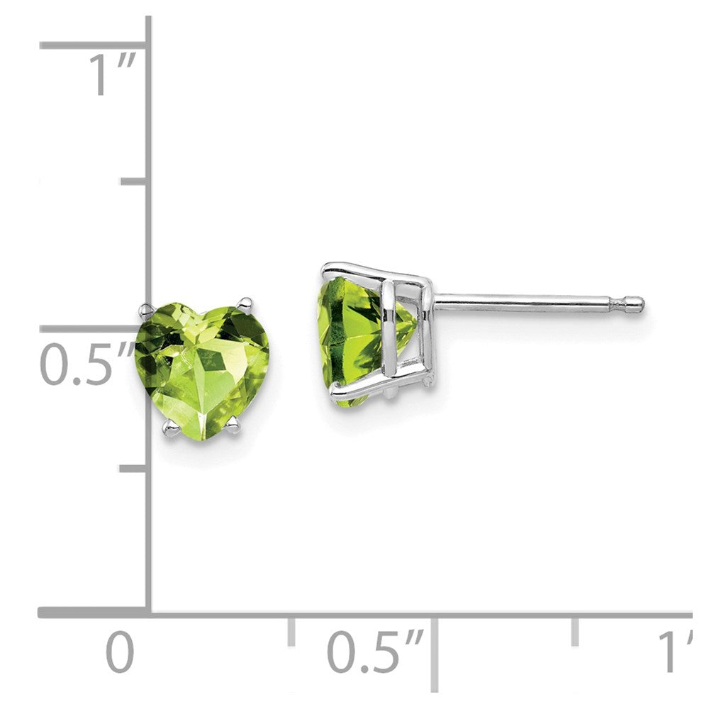14k White Gold 6mm Heart Peridot Post Earrings