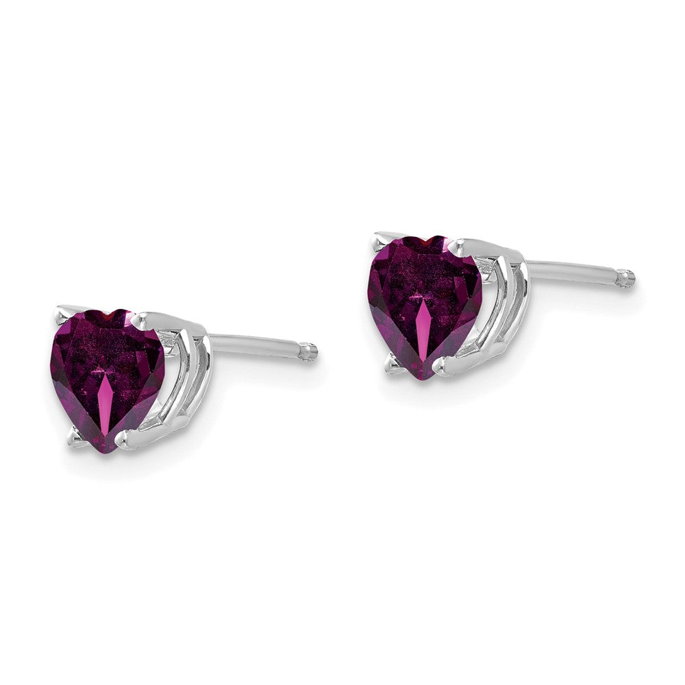 14k White Gold 6mm Heart Rhodolite Garnet Post Earrings