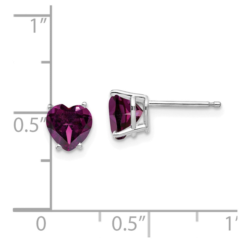 14k White Gold 6mm Heart Rhodolite Garnet Post Earrings