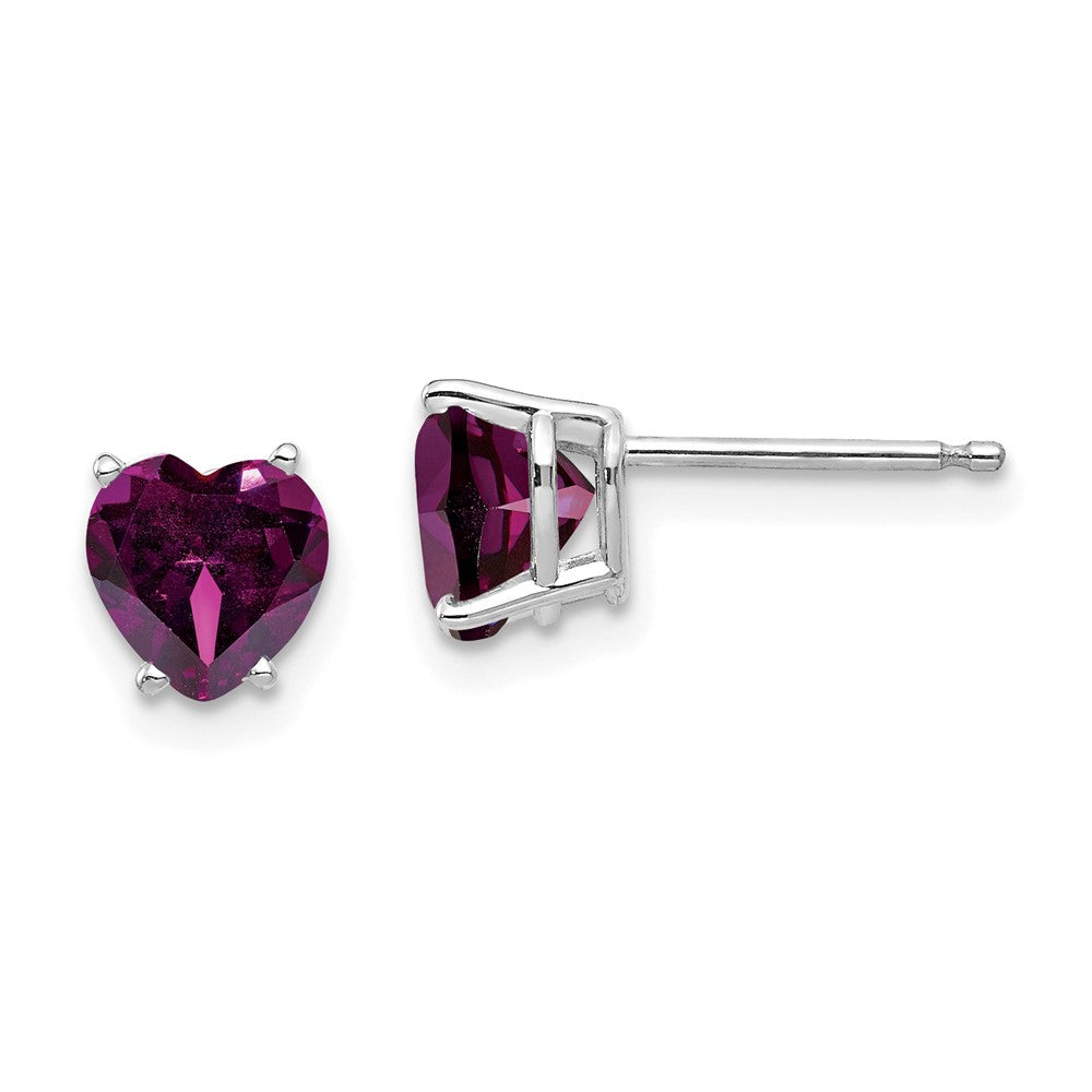 Polished;14K White gold;Post;Rhodolite garnet