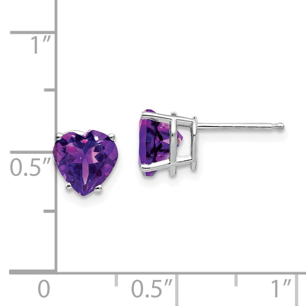 14k White Gold 7mm Heart Amethyst Post Earrings