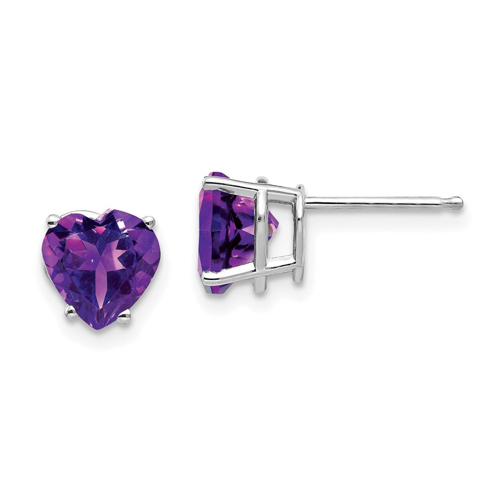 Polished;14K White gold;Post;Amethyst