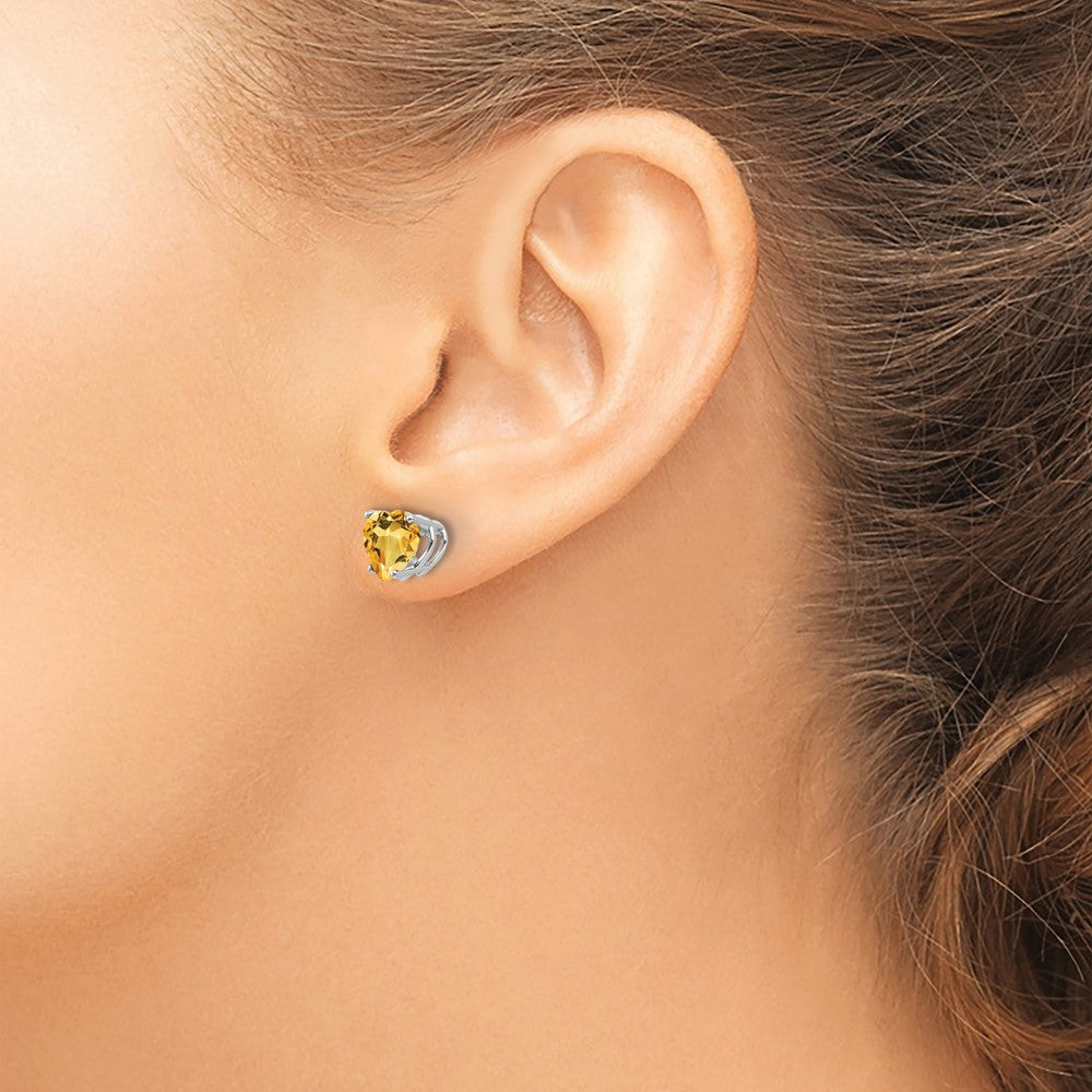 14k White Gold 7mm Heart Citrine Post Earrings