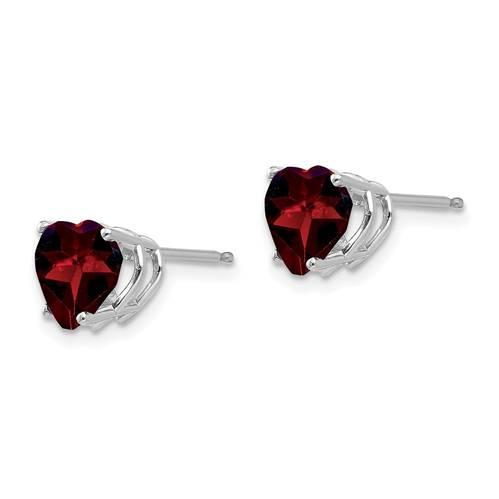 14k White Gold 7mm Heart Garnet Post Earrings