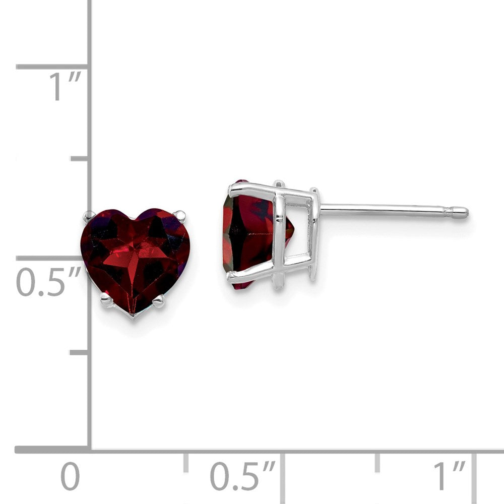 14k White Gold 7mm Heart Garnet Post Earrings
