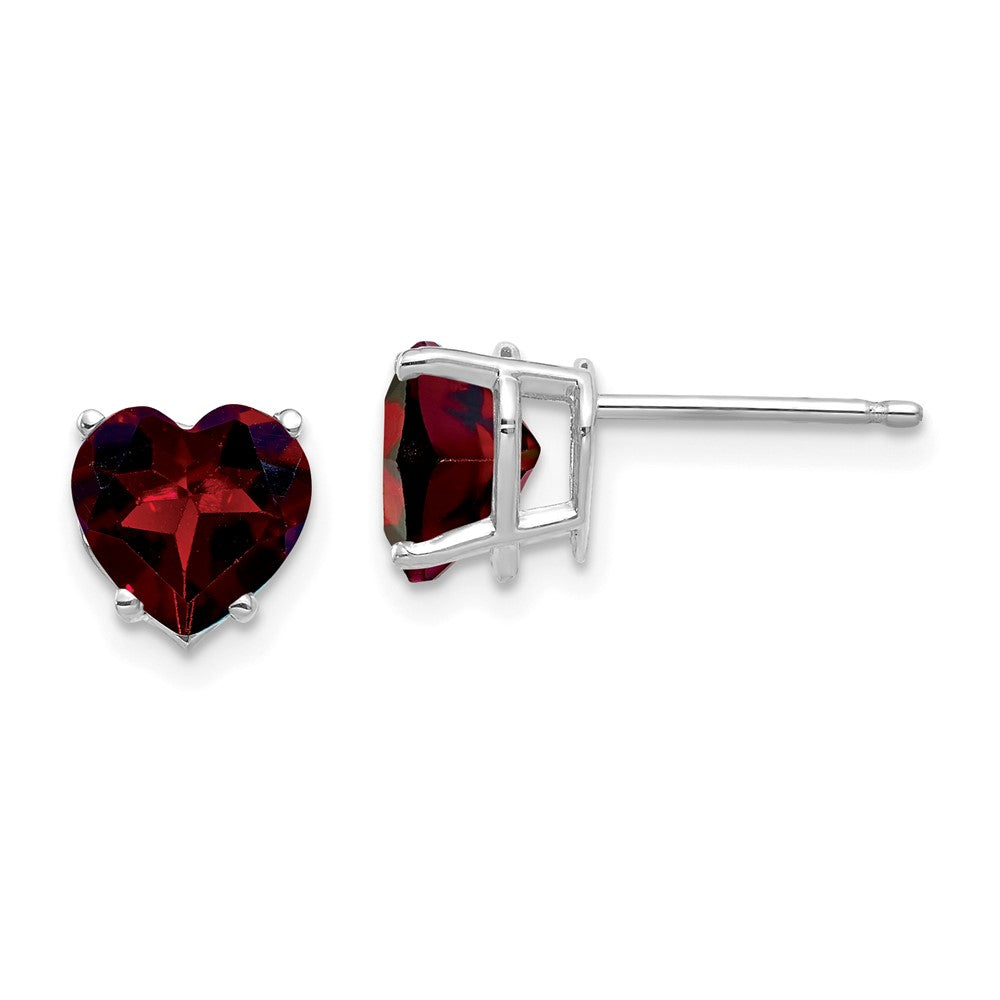 Polished;14K White gold;Post;Garnet