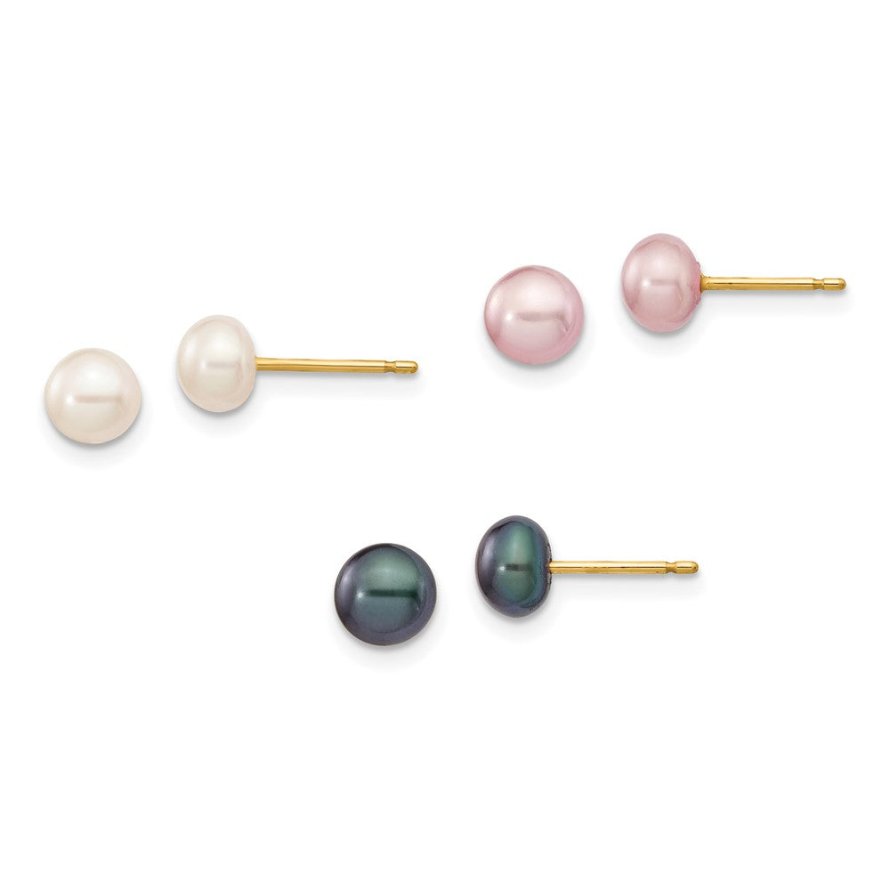 14k Yellow gold;Post;Freshwater cultured pearl