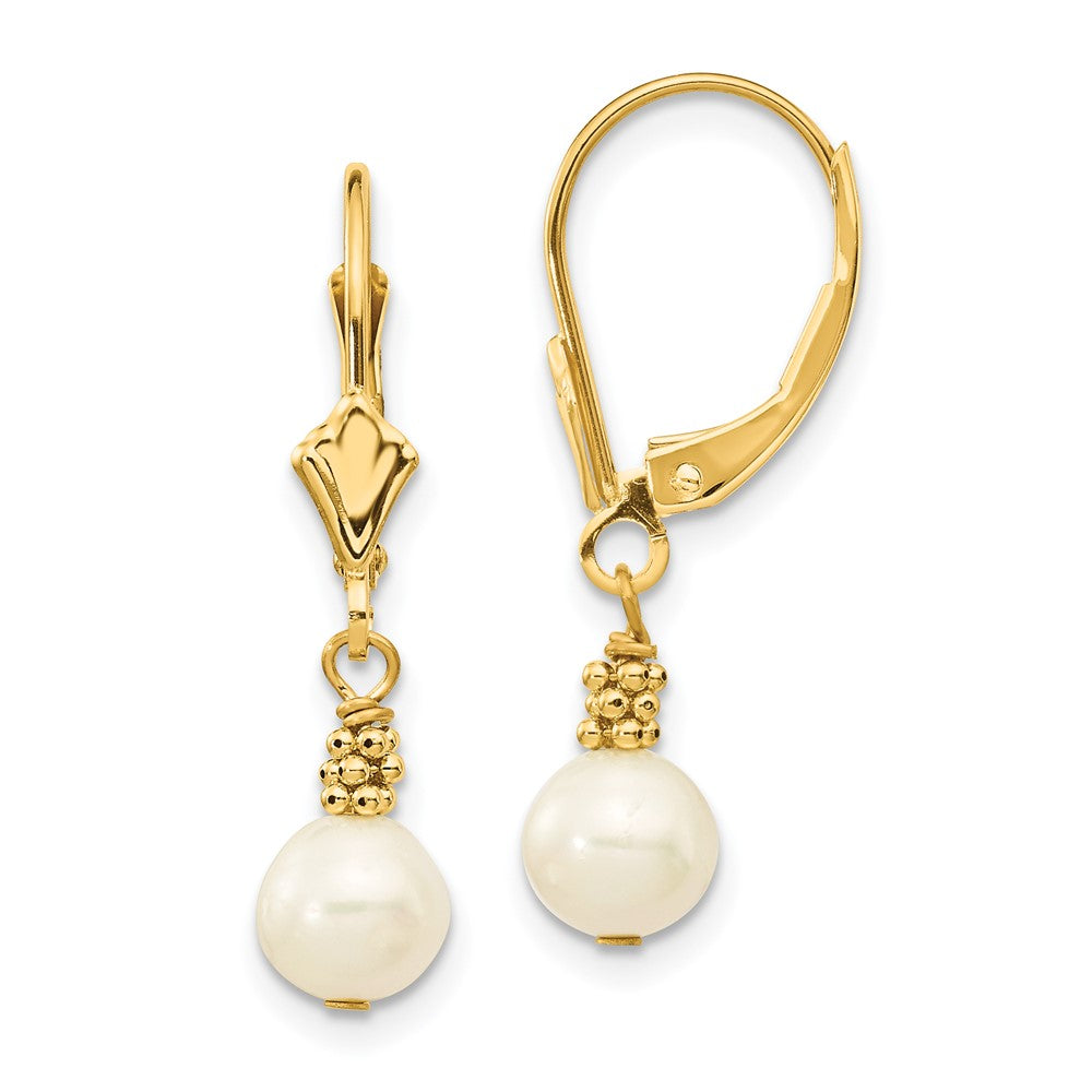 14k Yellow gold;Leverback;Freshwater cultured pearl;Dangle