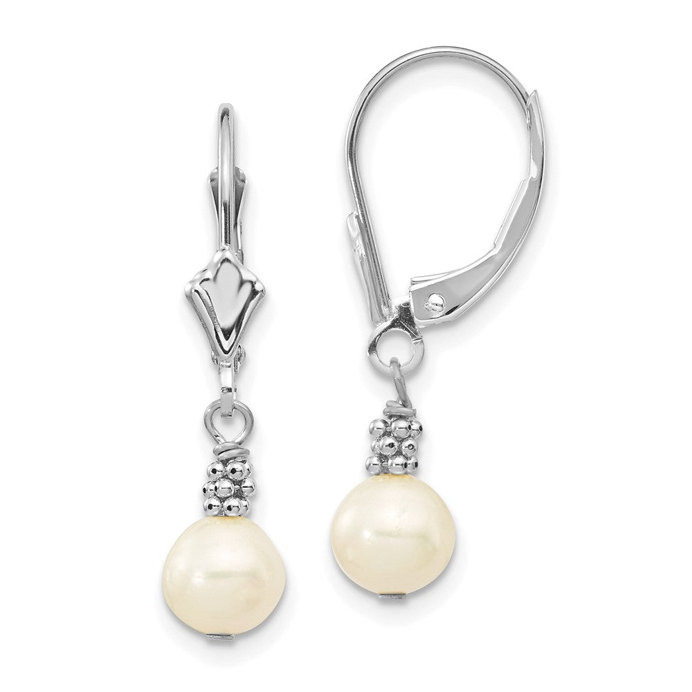 Polished;14K White gold;Leverback;Freshwater cultured pearl;Dangle
