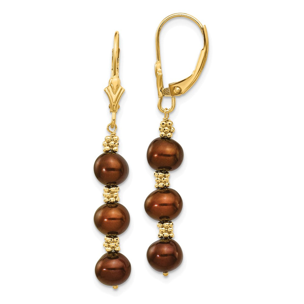 14k Yellow gold;Leverback;Freshwater cultured pearl