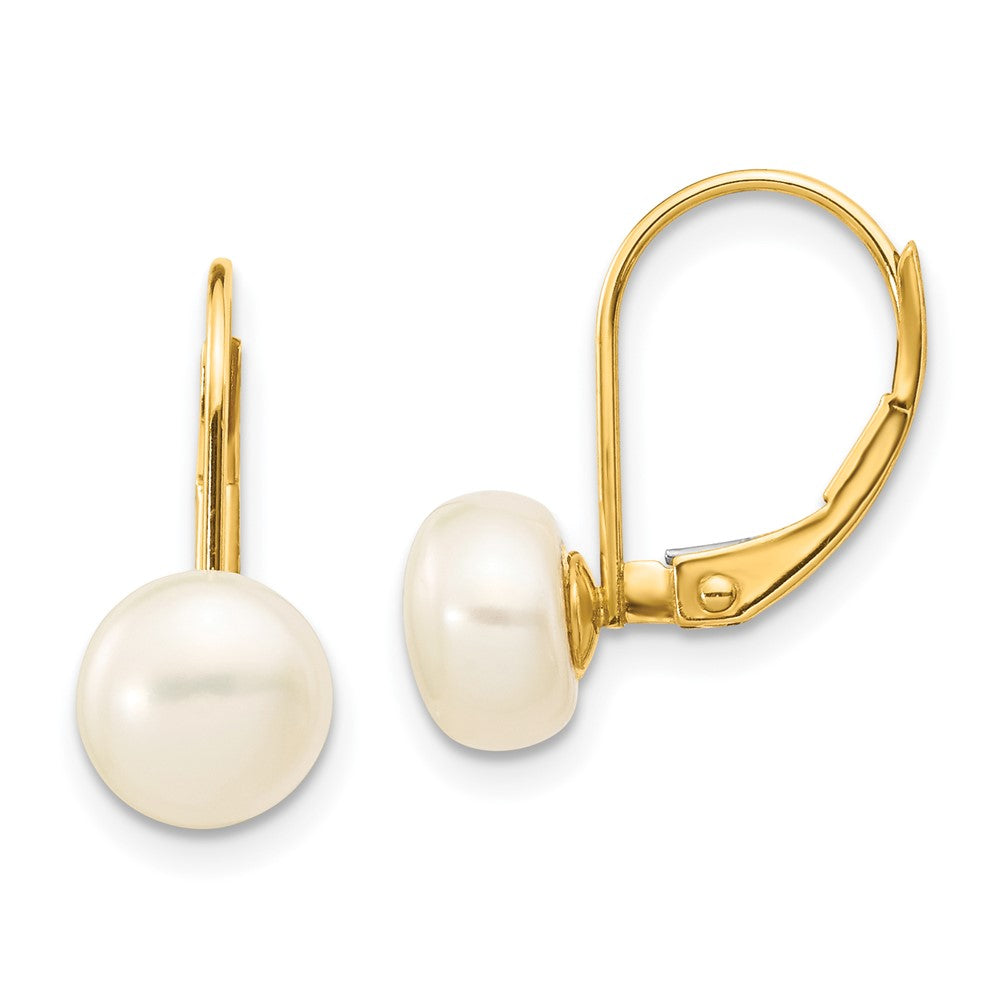 14k Yellow gold;Leverback;Freshwater cultured pearl