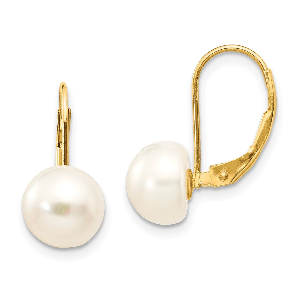 14k Yellow gold;Leverback;Freshwater cultured pearl