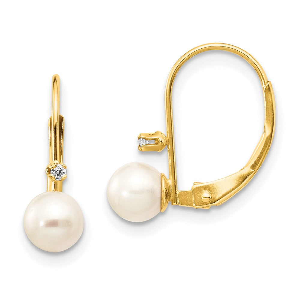 14k Yellow gold;Leverback;Freshwater cultured pearl;Diamond