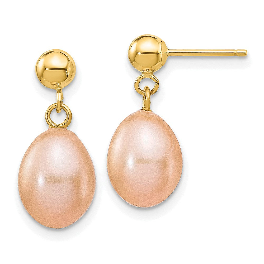 14k Yellow gold;Post;Freshwater cultured pearl